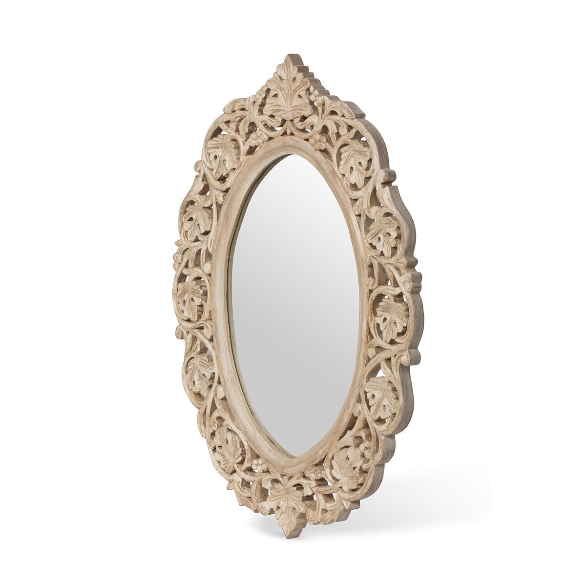 Vichy Hand Carved Wood Mirror | Distressed White Vintage Wall Accent