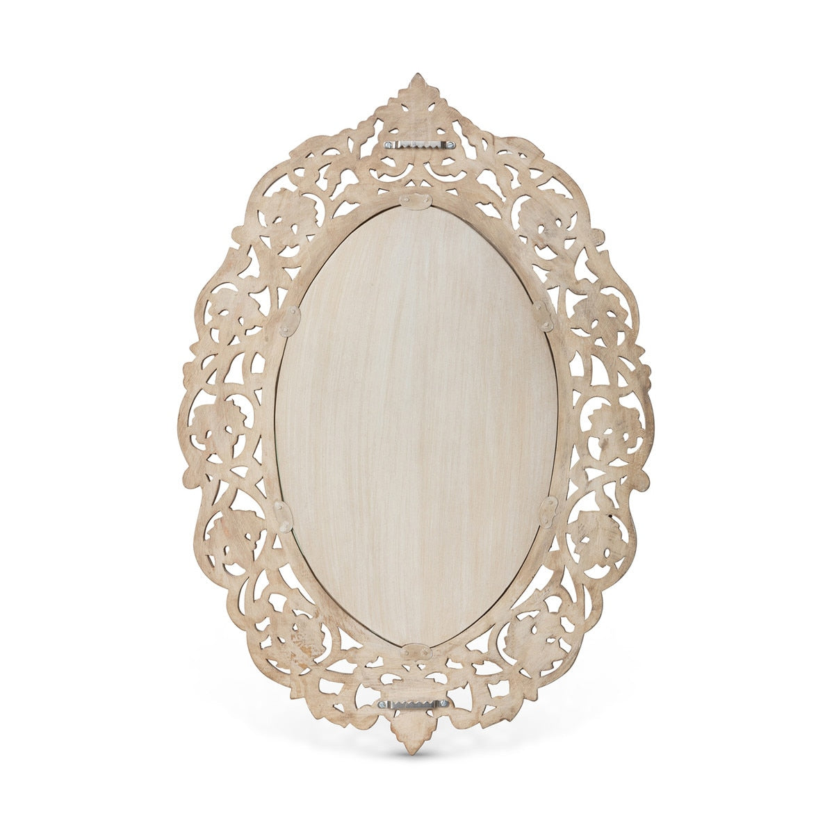 Vichy Hand Carved Wood Mirror | Distressed White Vintage Wall Accent