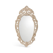 Auvergne Hand Carved Wood Mirror | Distressed White Wall Accent