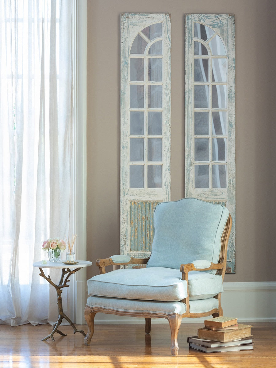 Mirrored Sidelights Set of 2 | Antique White & Blue Wall Accent