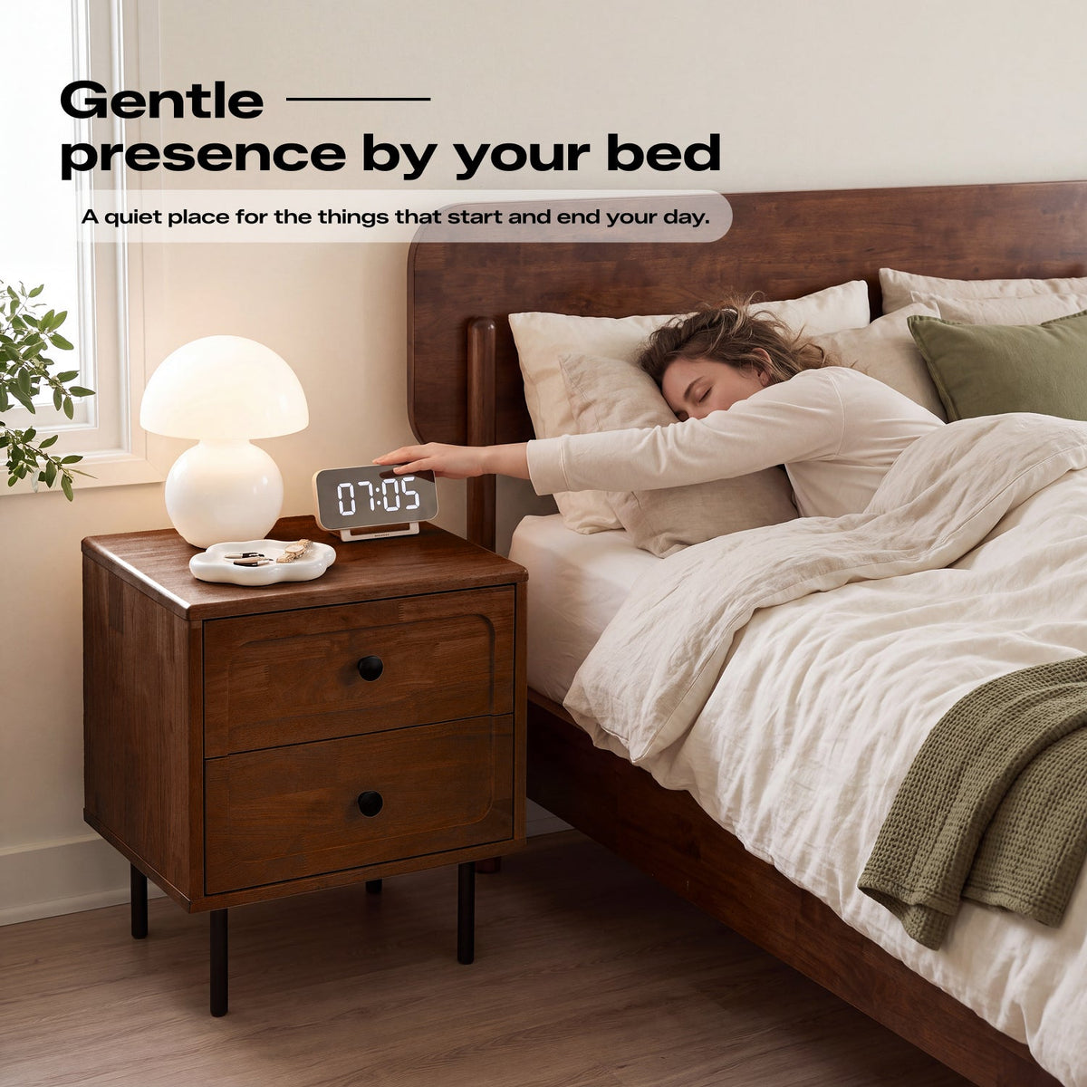 Savana Two Drawers Solid Wood Nightstand