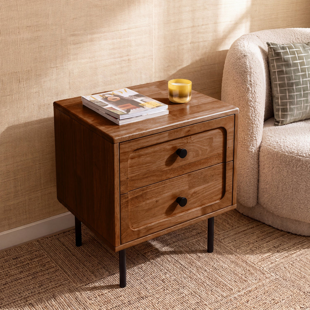 Savana Two Drawers Solid Wood Nightstand