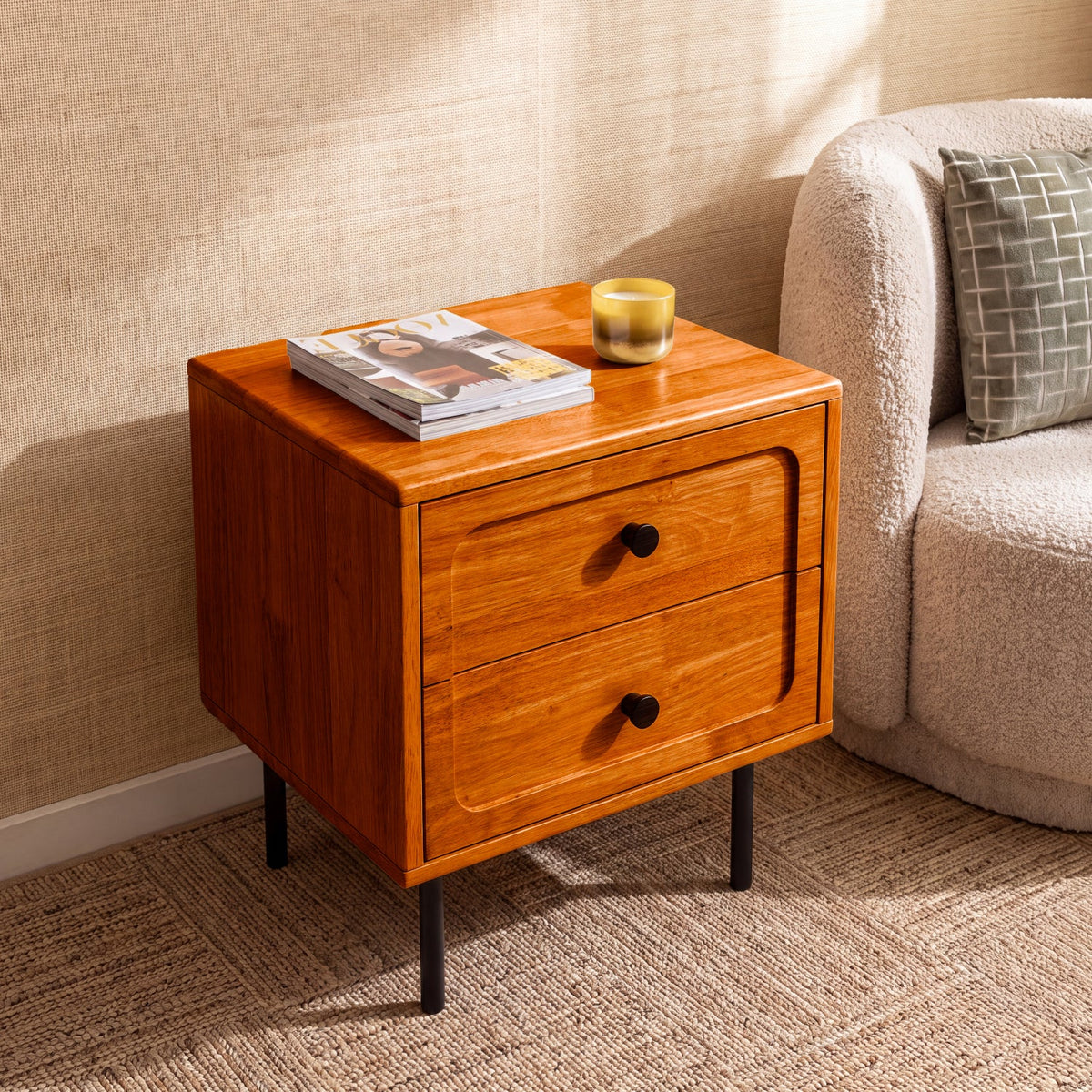Savana Two Drawers Solid Wood Nightstand