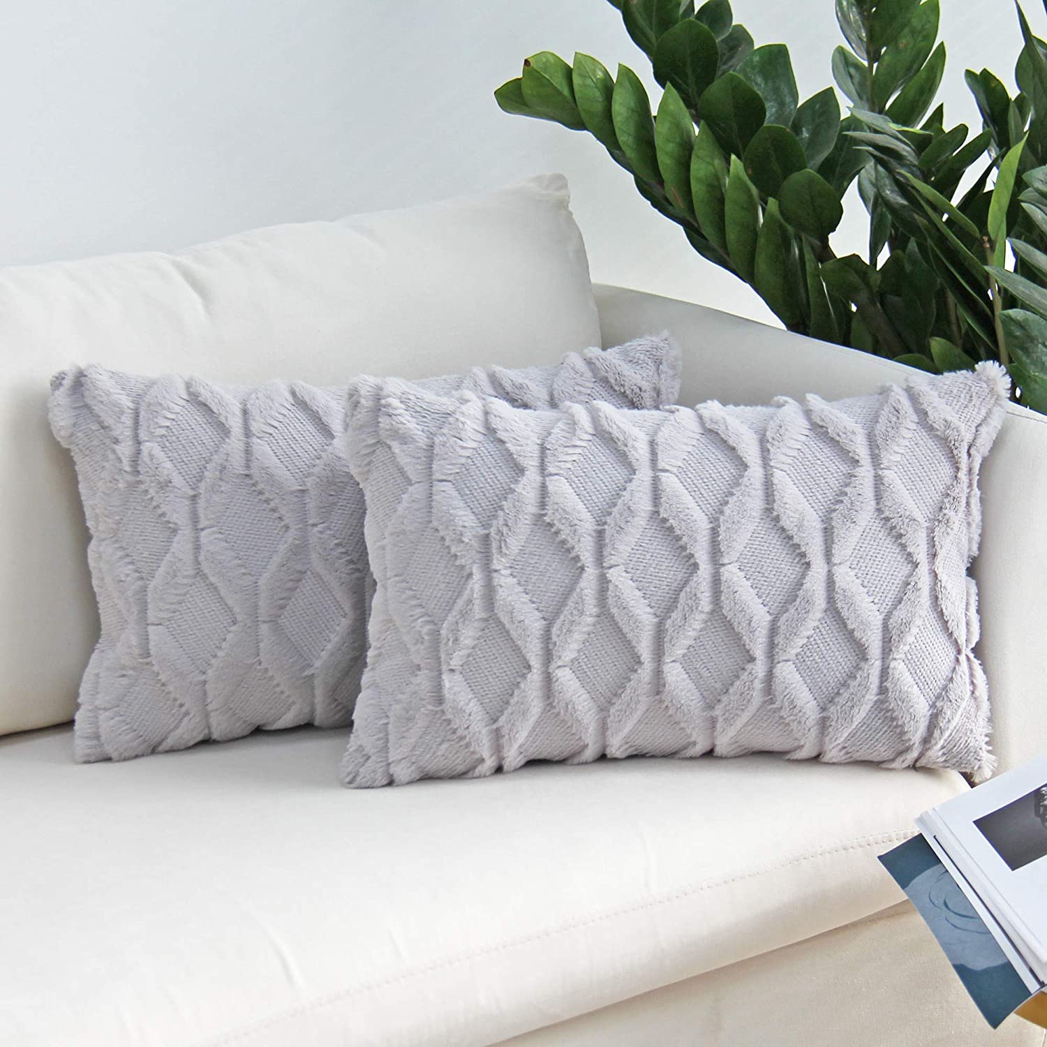 Rectangular Lumbar Plush Throw Pillow Covers, Pack of 2 Luxury Soft Pillowcases, Solid Colors,12x20 inches pack of 2 throw pillows covers