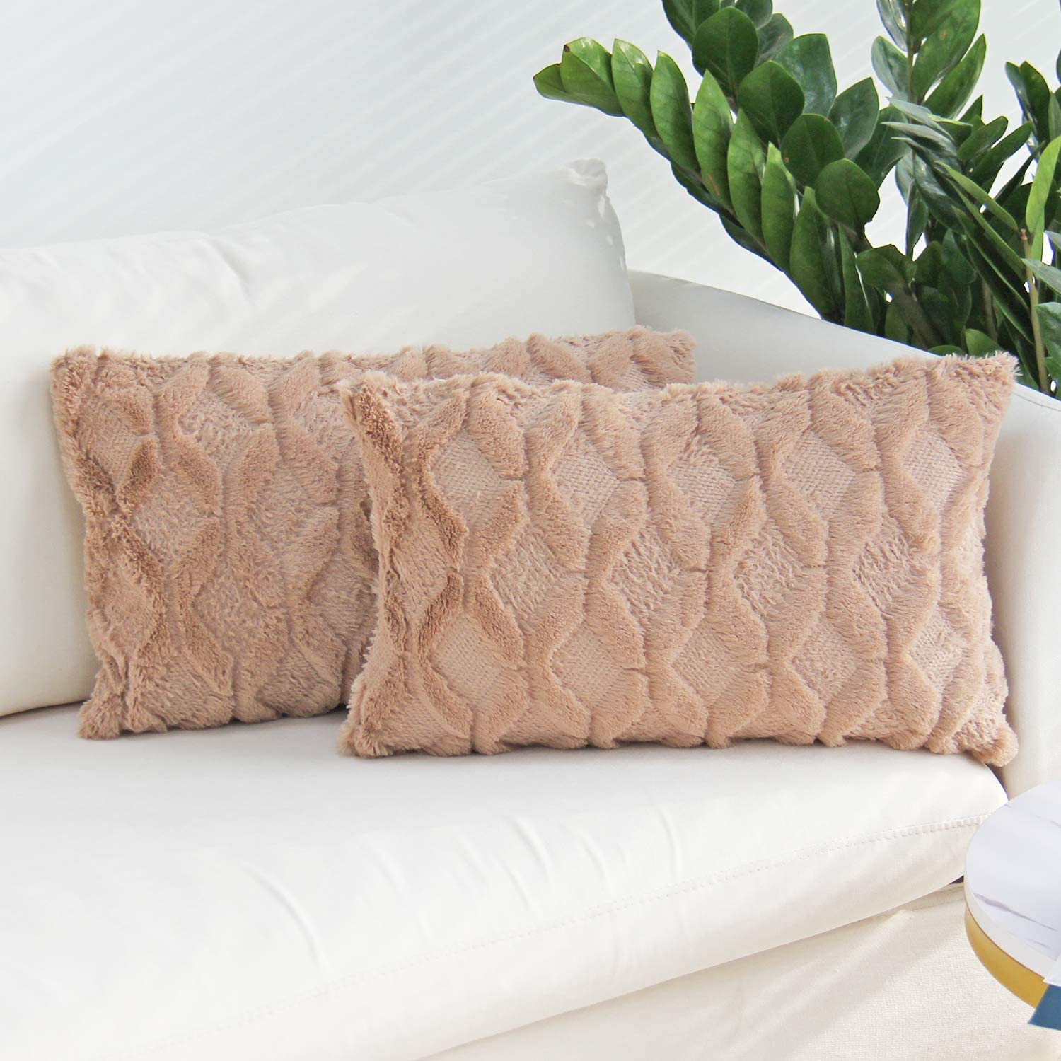 Rectangular Lumbar Plush Throw Pillow Covers, Pack of 2 Luxury Soft Pillowcases, Solid Colors,12x20 inches pack of 2 throw pillows covers