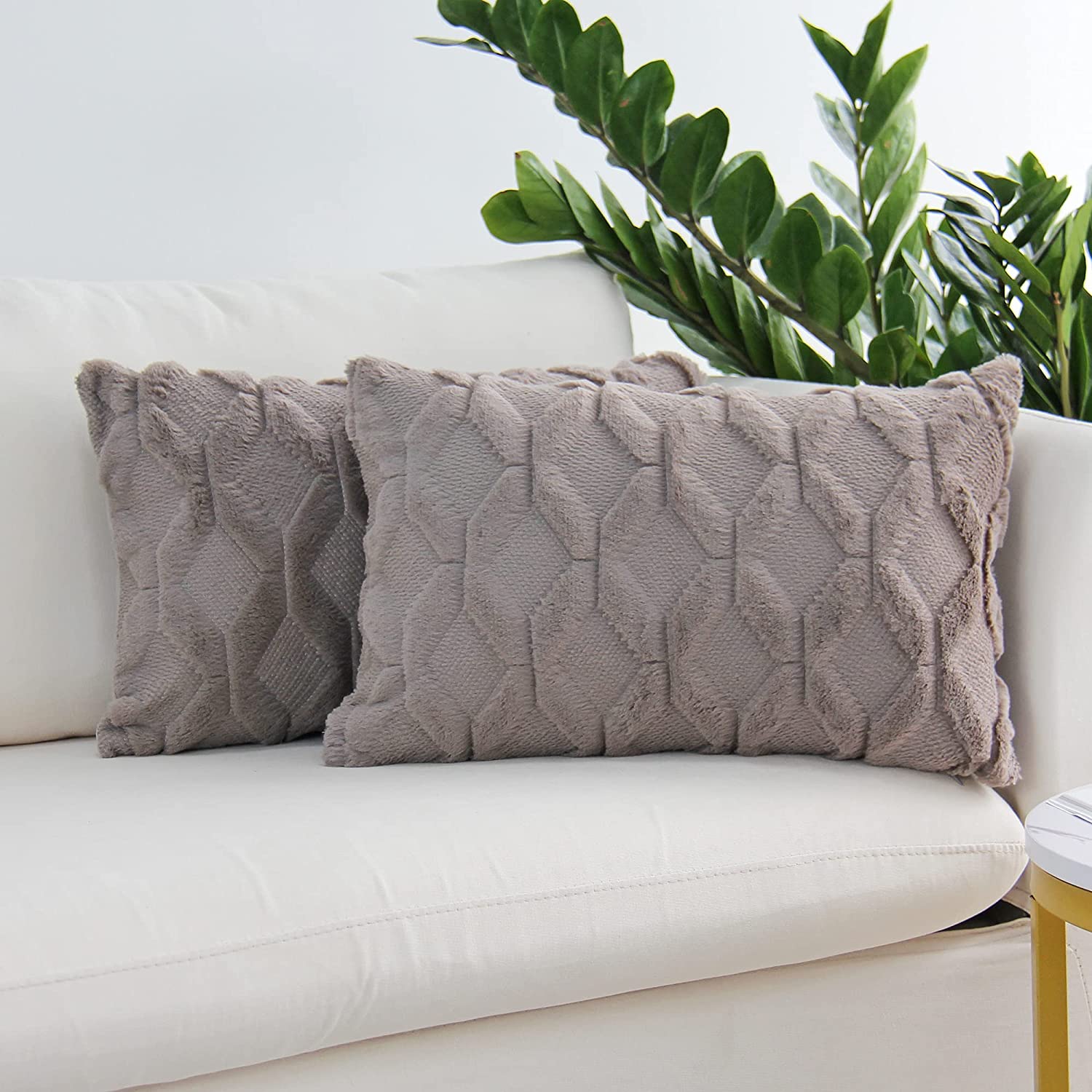 Rectangular Lumbar Plush Throw Pillow Covers, Pack of 2 Luxury Soft Pillowcases, Solid Colors,12x20 inches pack of 2 throw pillows covers