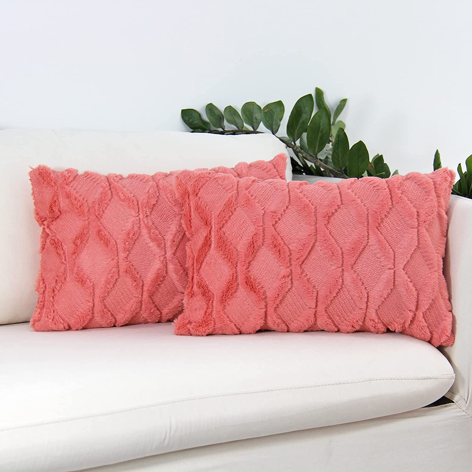 Rectangular Lumbar Plush Throw Pillow Covers, Pack of 2 Luxury Soft Pillowcases, Solid Colors,12x20 inches pack of 2 throw pillows covers