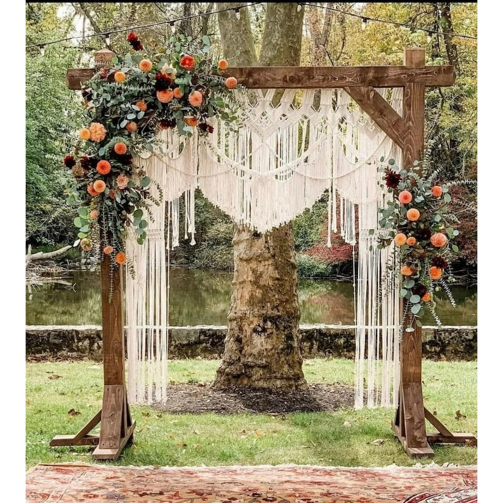 Luxury White Handmade Macrame Wedding Curtain Backdrop W 85 X L 85 INCH