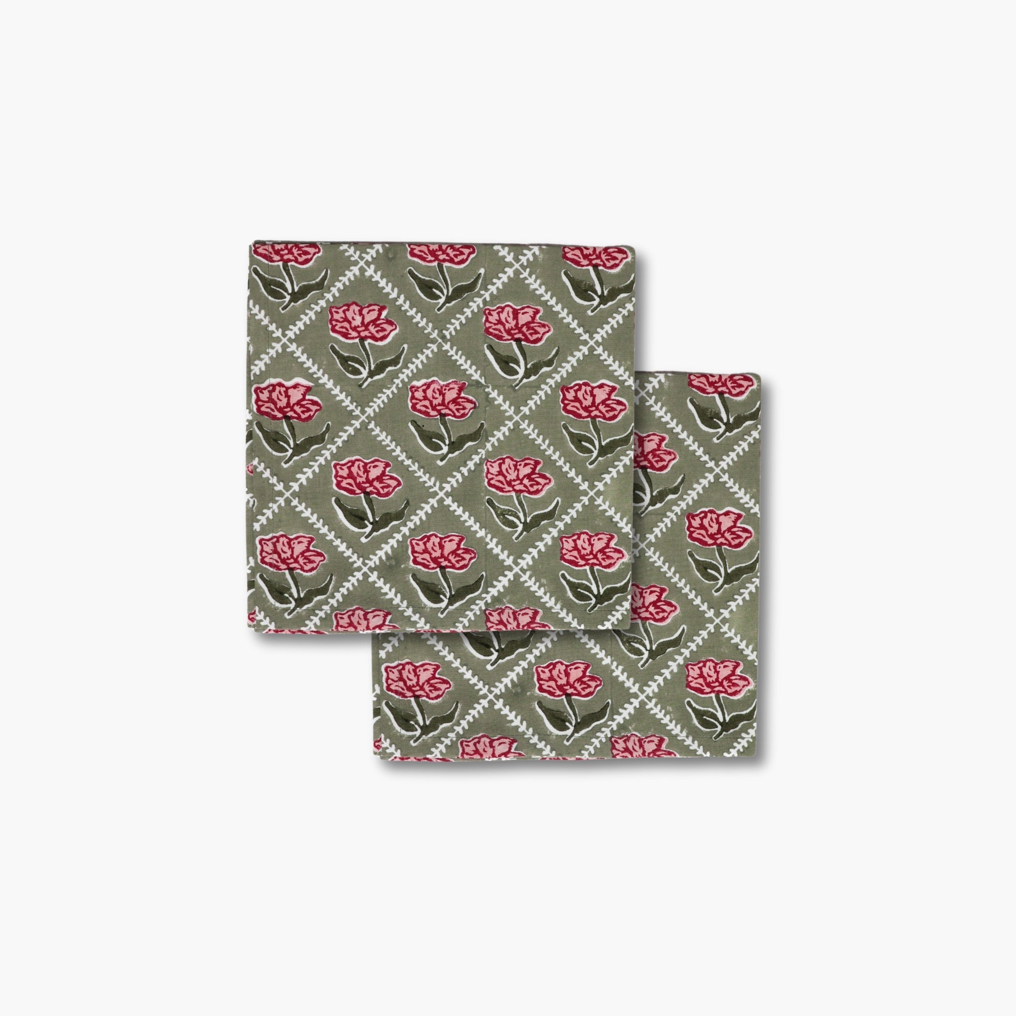Noor Table Napkin - Olive & Pink Set of 2