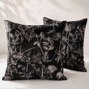 Noir Silky Botanical Jacquard Pillow Cover