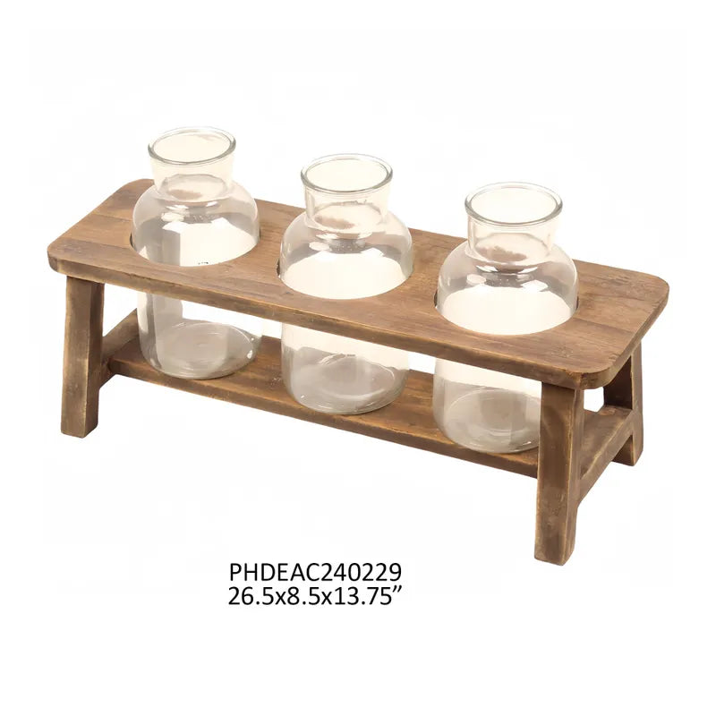 Wooden Flower Stand With 3 Large Bottles