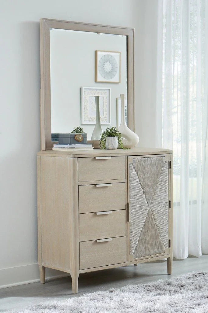 Pearl Asymmetrical Door Chest and Landscape Mirror