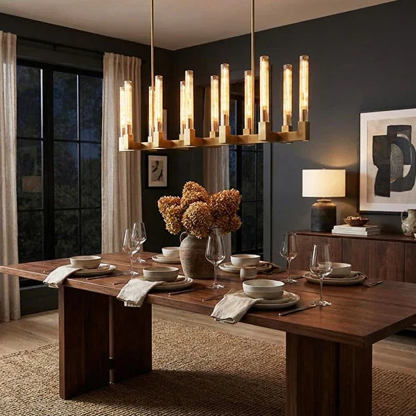 Round Brass Linear Chandelier