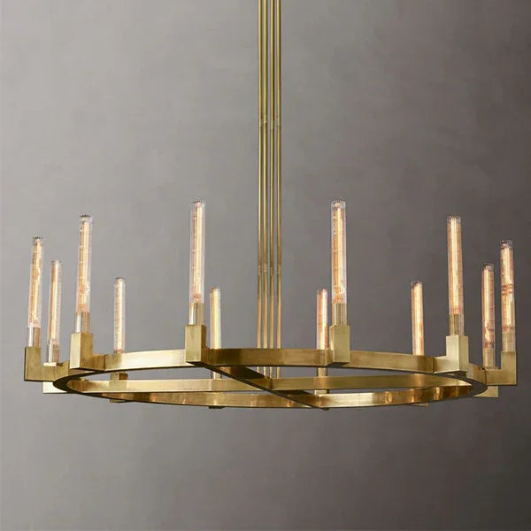 Round Brass Linear Chandelier