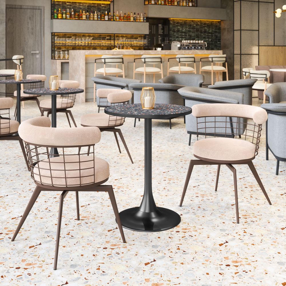 Saku Textured Fabric Swivel Dining Chair