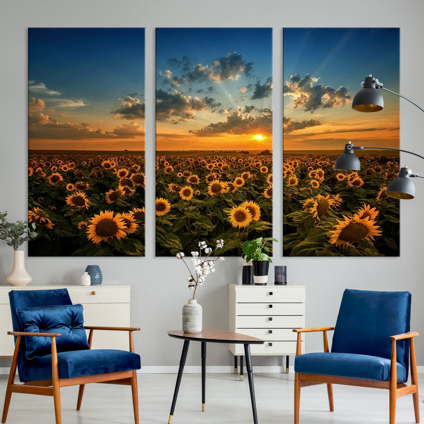 Sunflower Field Sunset Wall Art Canvas Print Wall Artwork,