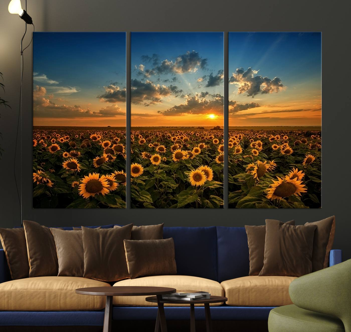 Sunflower Field Sunset Wall Art Canvas Print Wall Artwork,
