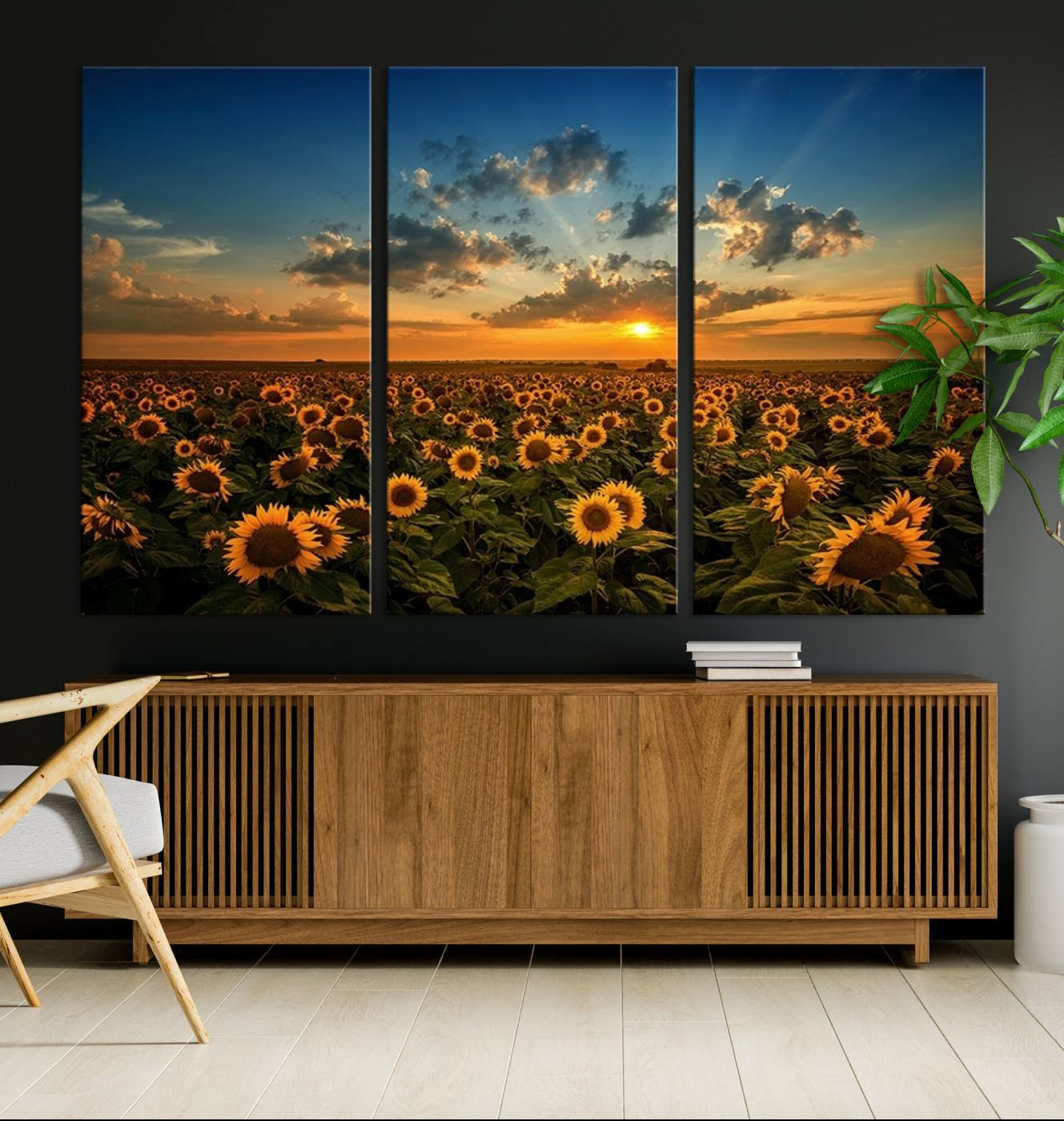Sunflower Field Sunset Wall Art Canvas Print Wall Artwork,