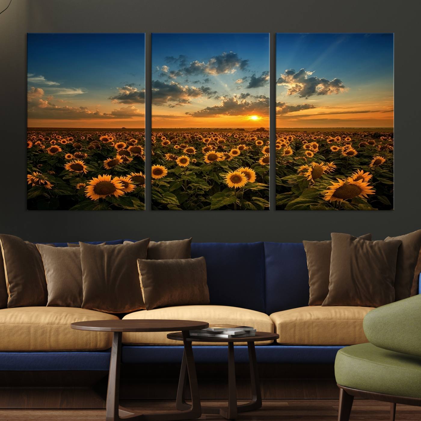 Sunflower Field Sunset Wall Art Canvas Print Wall Artwork,