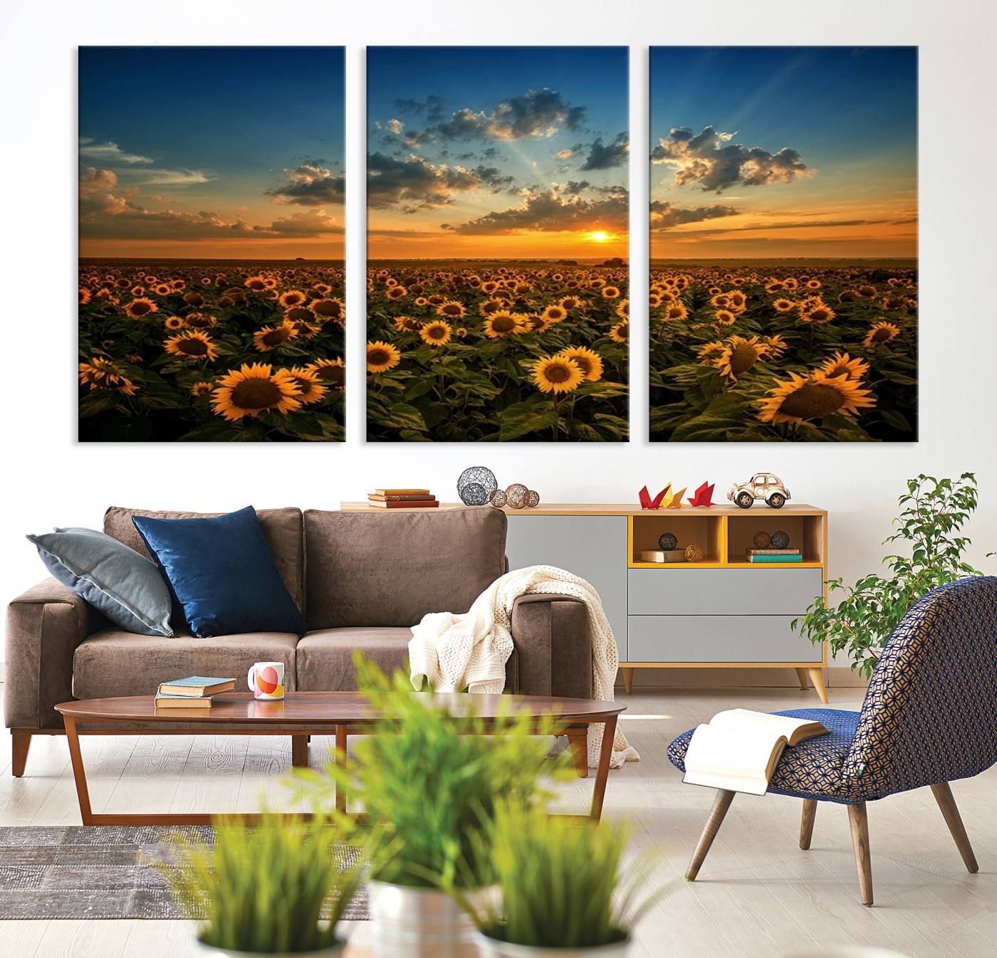 Sunflower Field Sunset Wall Art Canvas Print Wall Artwork,