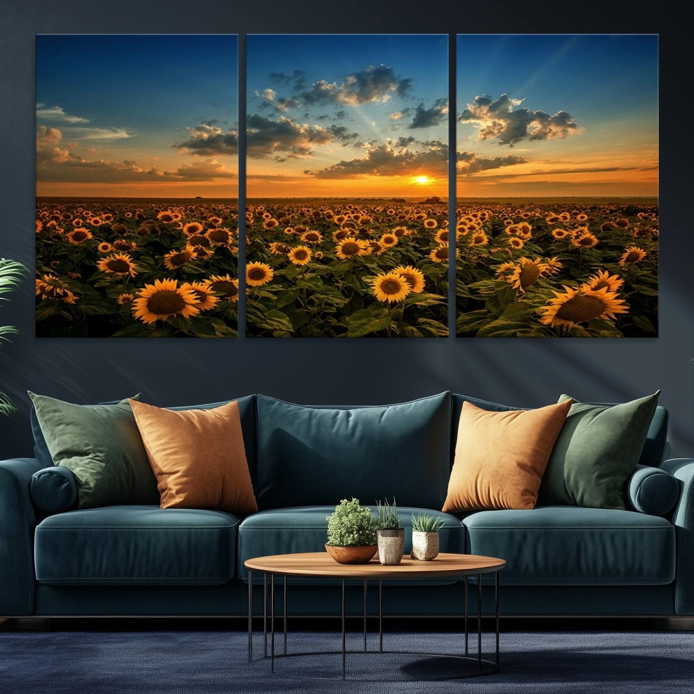 Sunflower Field Sunset Wall Art Canvas Print Wall Artwork,