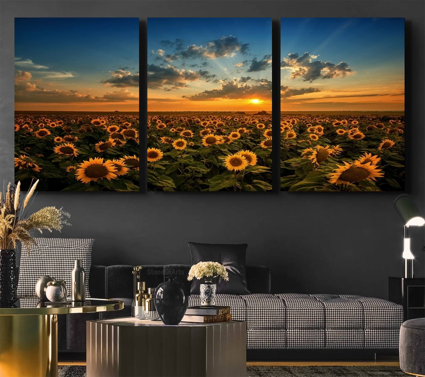 Sunflower Field Sunset Wall Art Canvas Print Wall Artwork,
