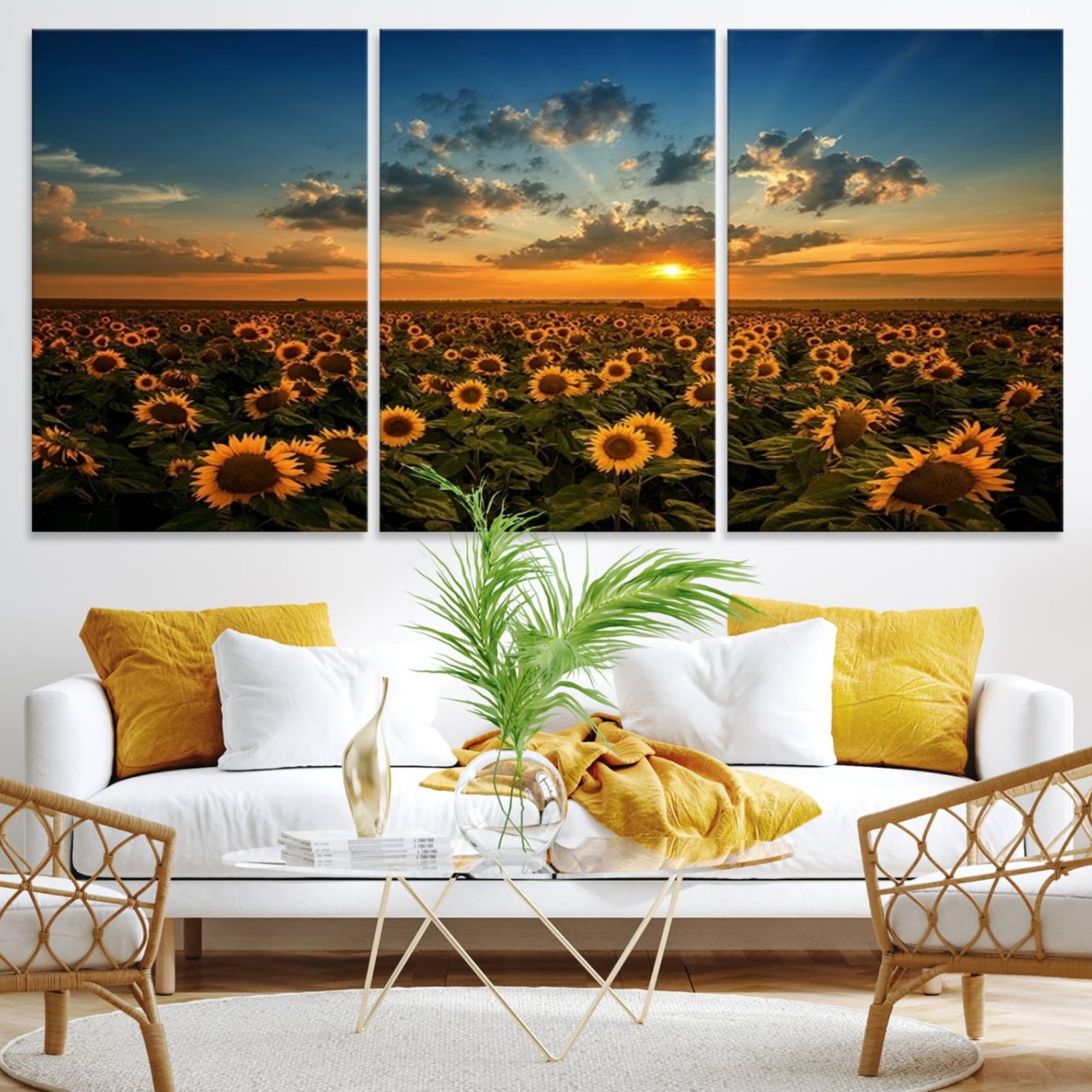 Sunflower Field Sunset Wall Art Canvas Print Wall Artwork,