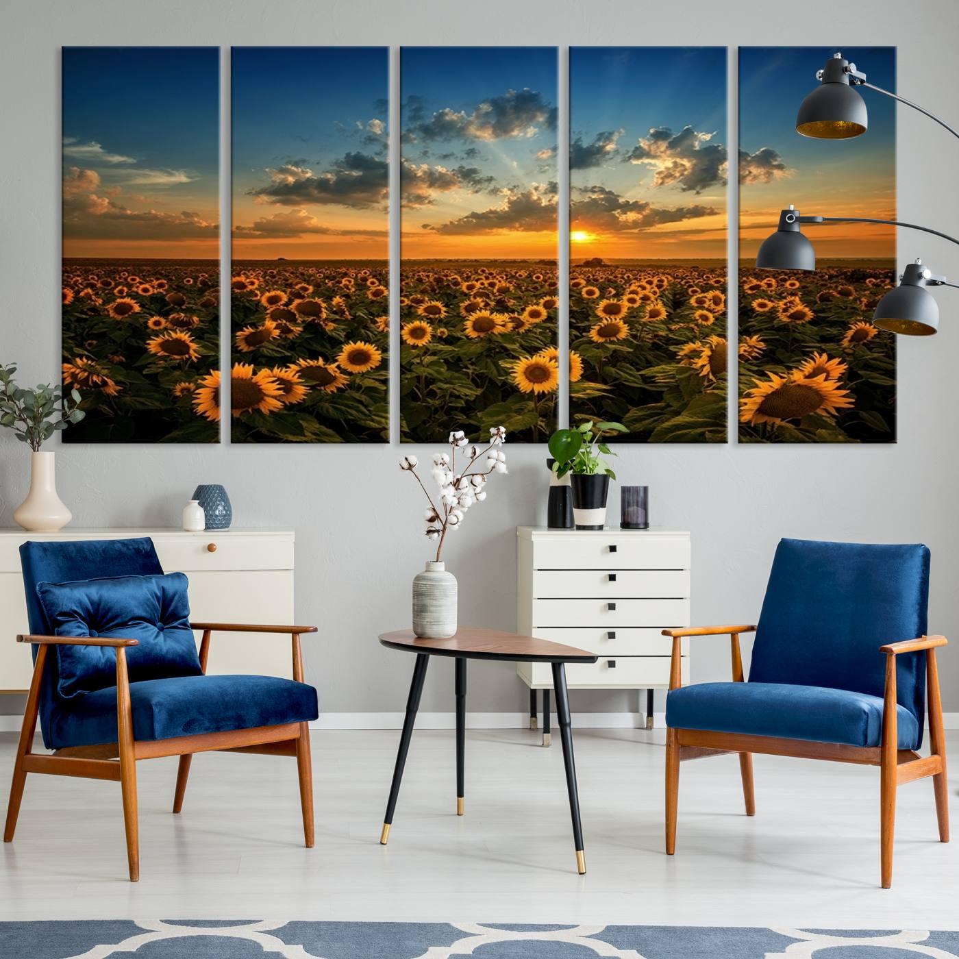 Sunflower Field Sunset Wall Art Canvas Print Wall Artwork,