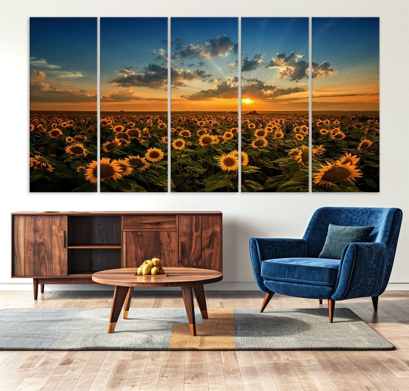 Sunflower Field Sunset Wall Art Canvas Print Wall Artwork,