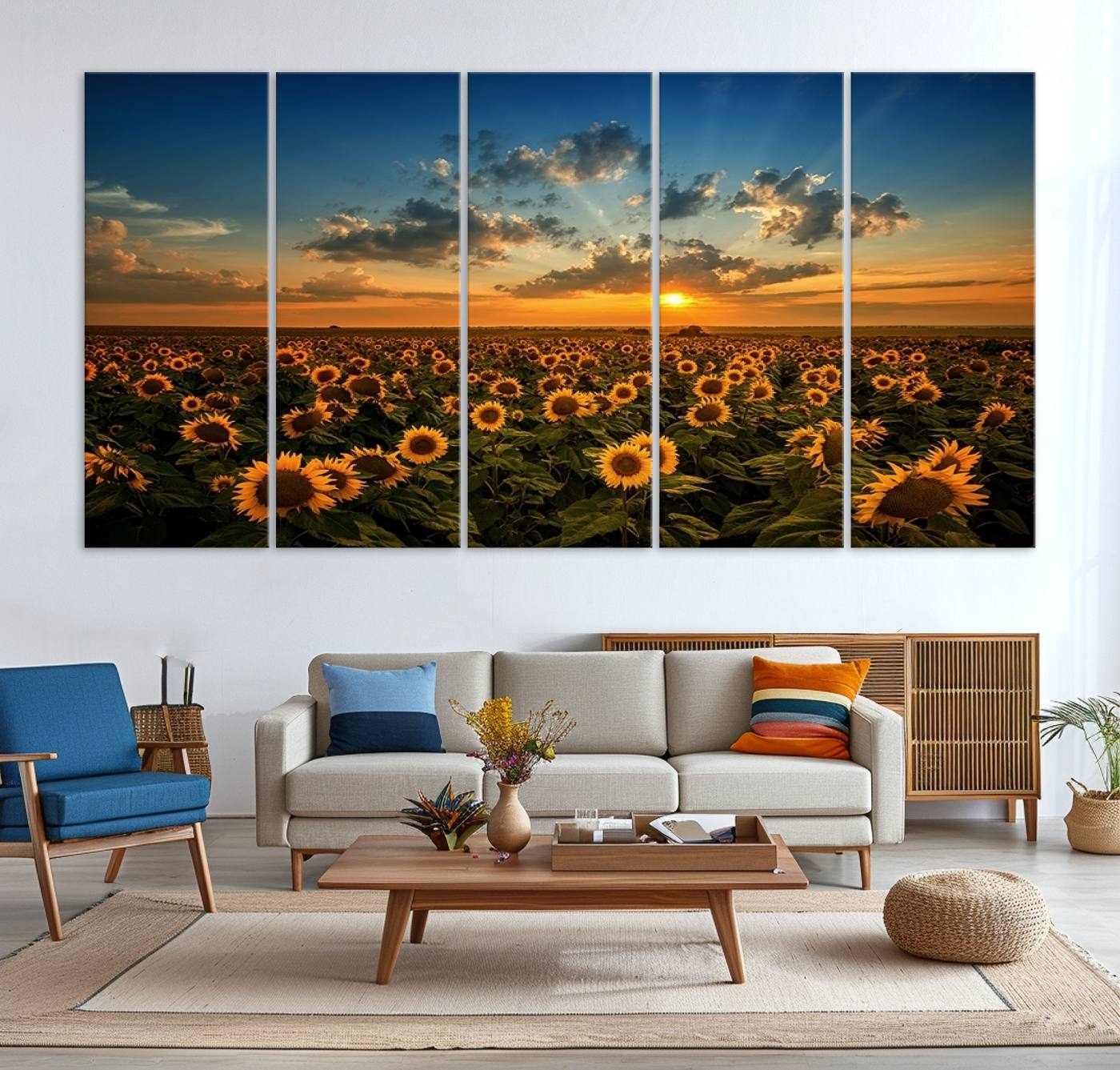 Sunflower Field Sunset Wall Art Canvas Print Wall Artwork,
