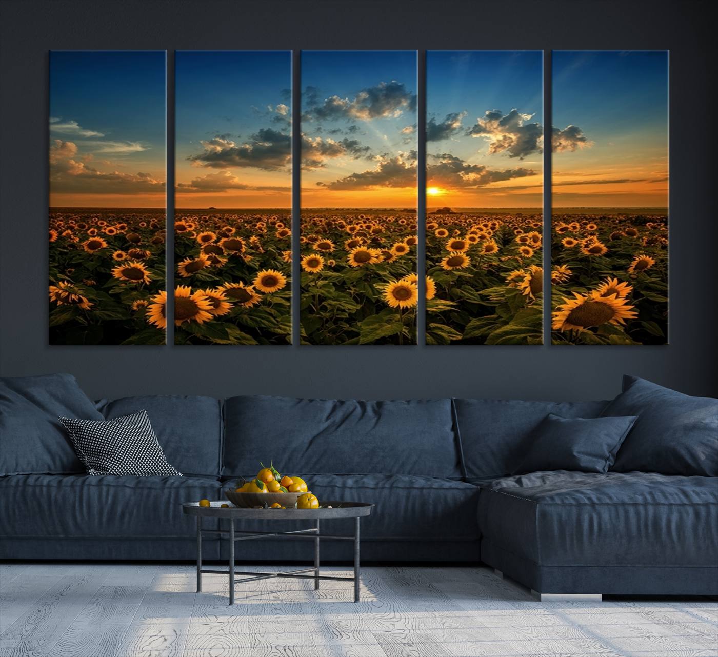 Sunflower Field Sunset Wall Art Canvas Print Wall Artwork,