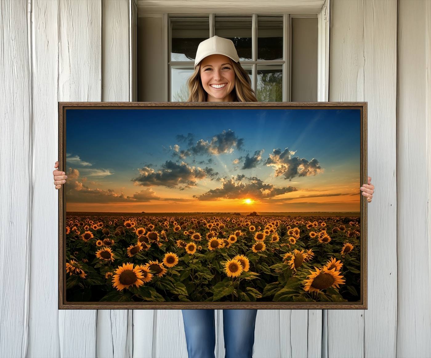 Sunflower Field Sunset Wall Art Canvas Print Wall Artwork,