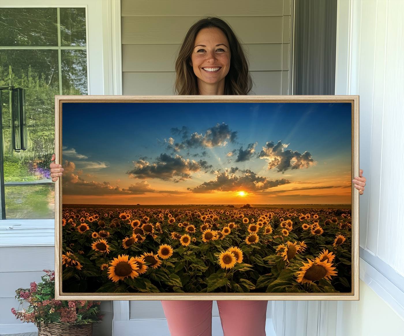 Sunflower Field Sunset Wall Art Canvas Print Wall Artwork,