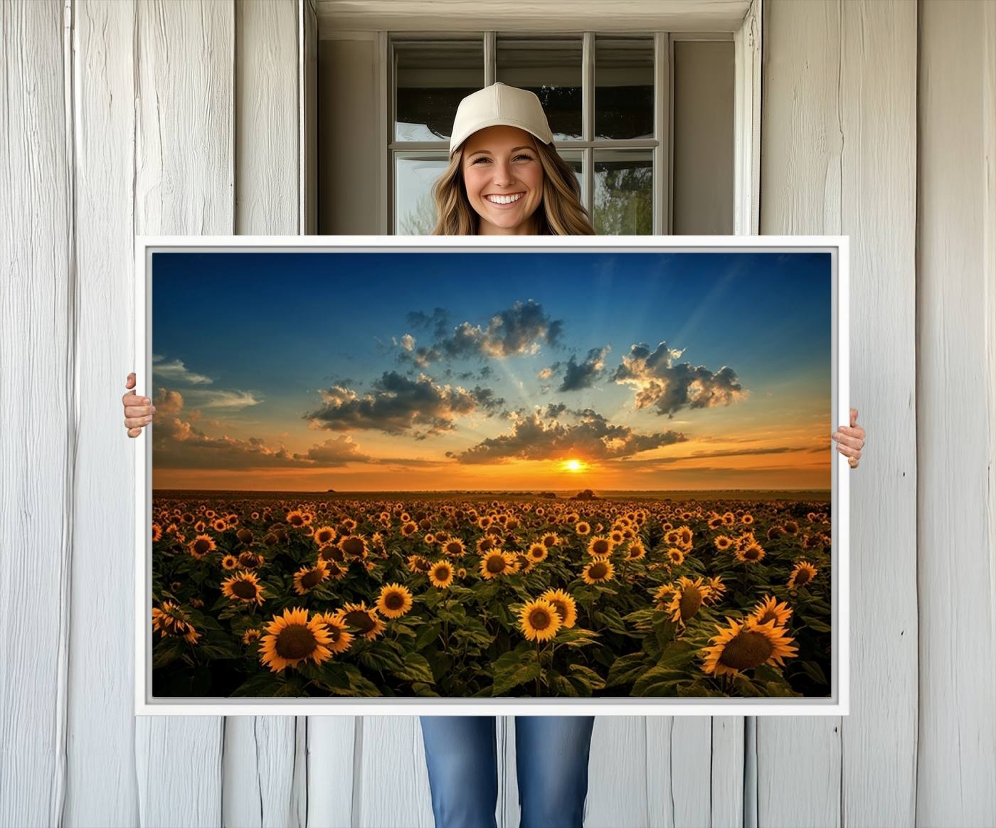 Sunflower Field Sunset Wall Art Canvas Print Wall Artwork,