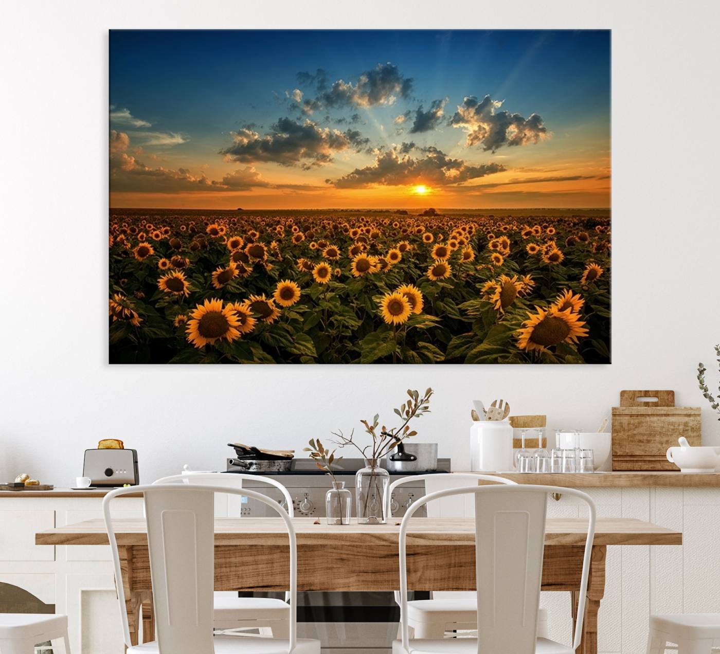 Sunflower Field Sunset Wall Art Canvas Print Wall Artwork,