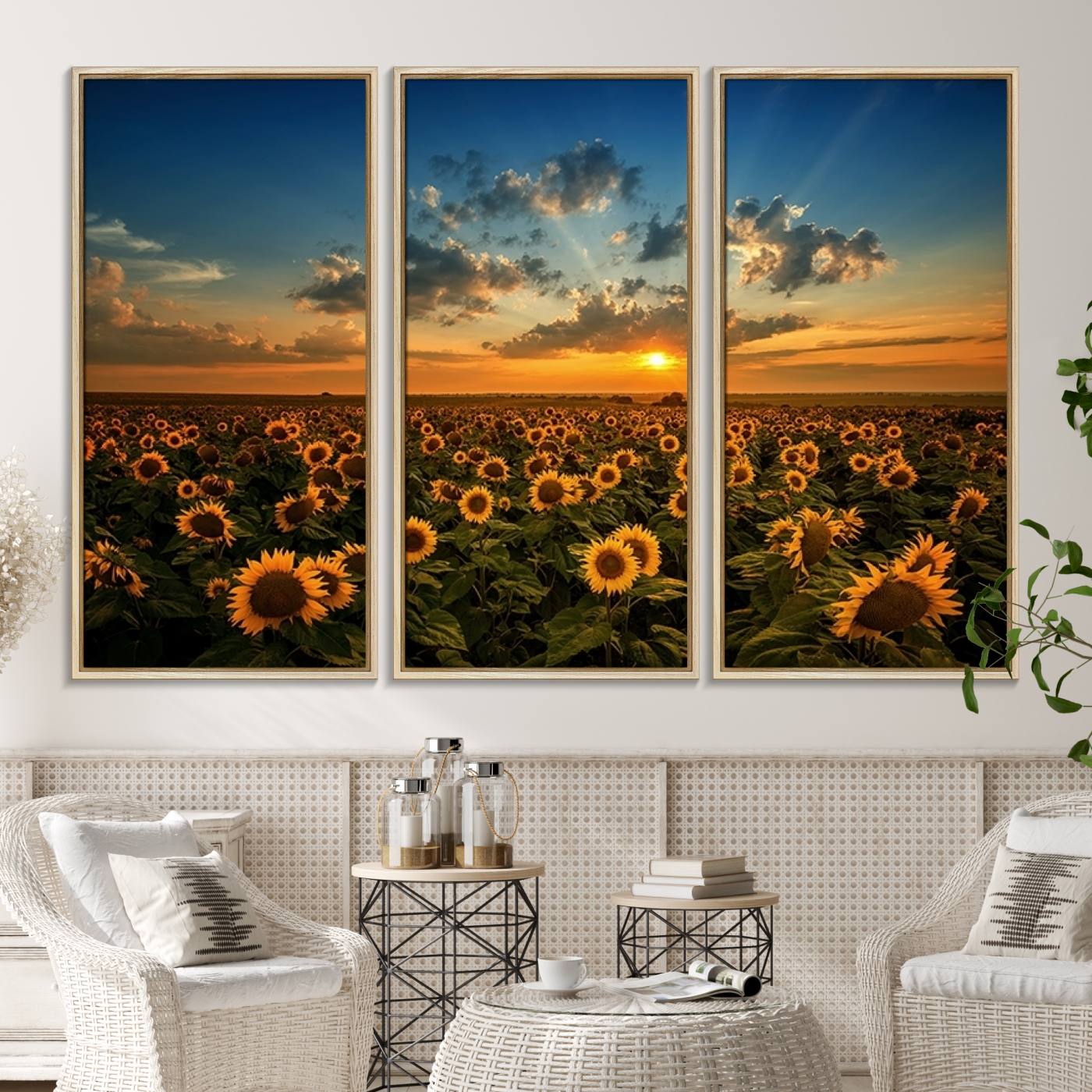 Sunflower Field Sunset Wall Art Canvas Print Wall Artwork,