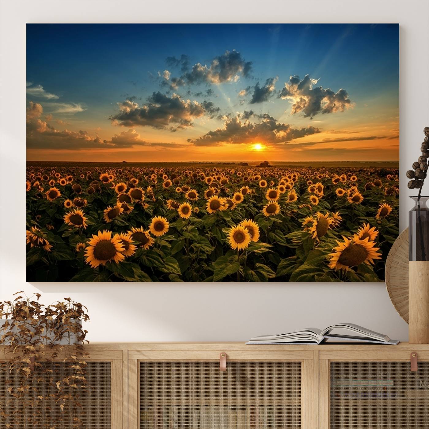 Sunflower Field Sunset Wall Art Canvas Print Wall Artwork,