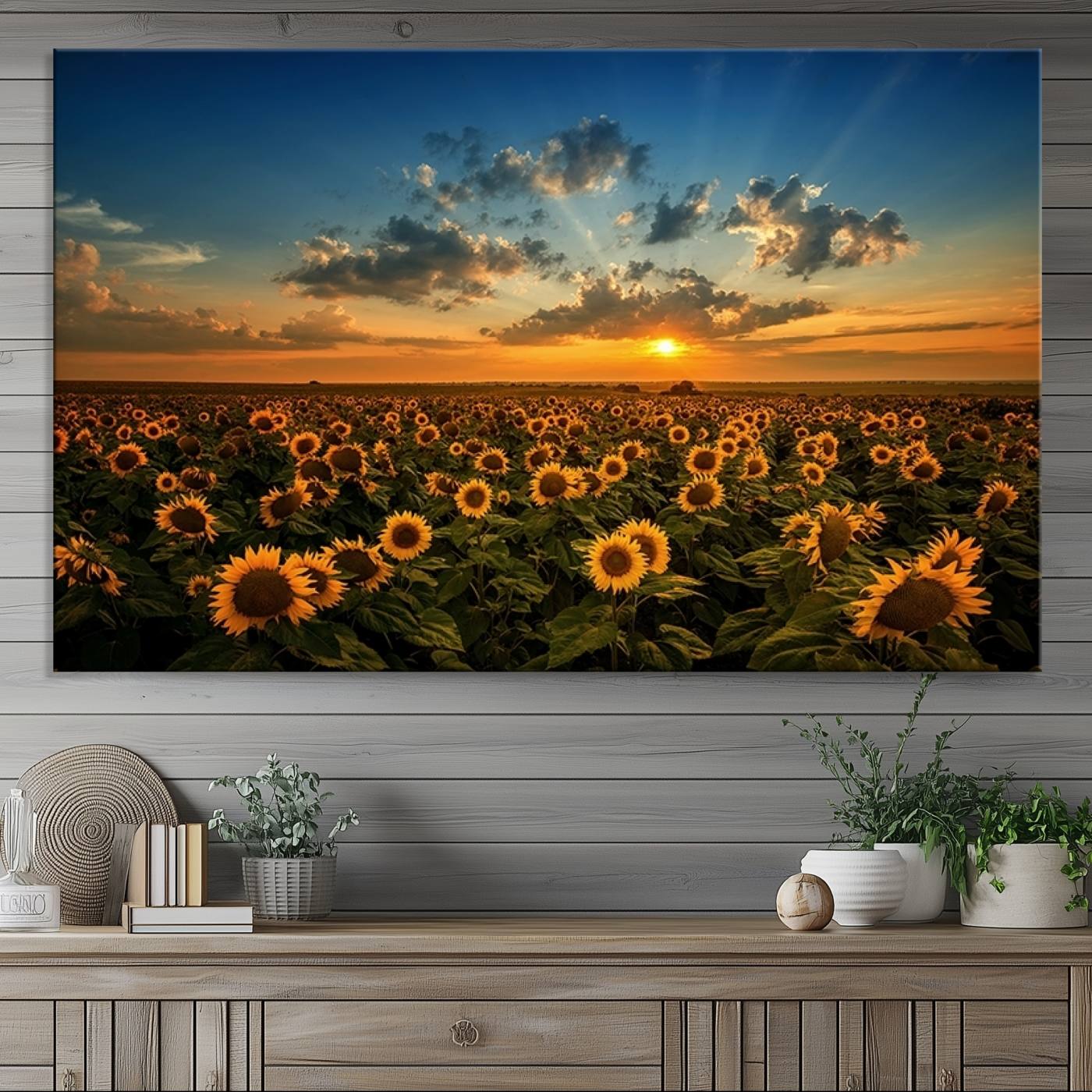Sunflower Field Sunset Wall Art Canvas Print Wall Artwork,