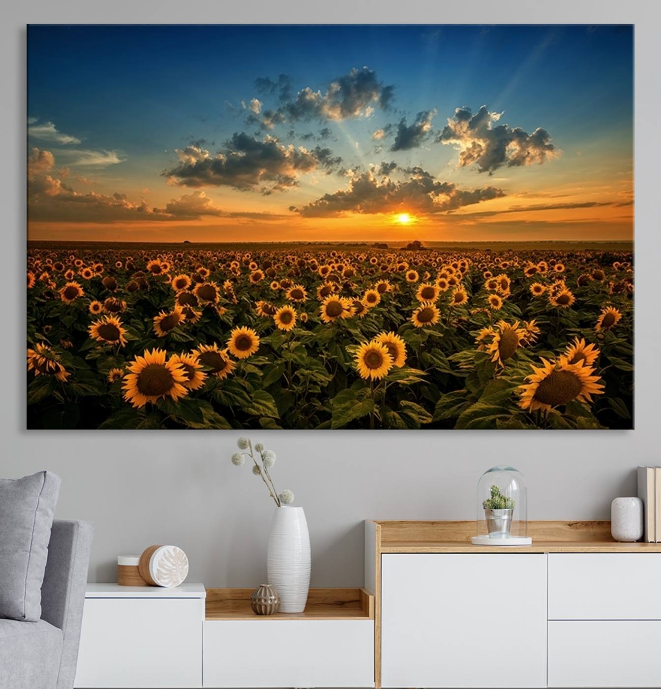 Sunflower Field Sunset Wall Art Canvas Print Wall Artwork,