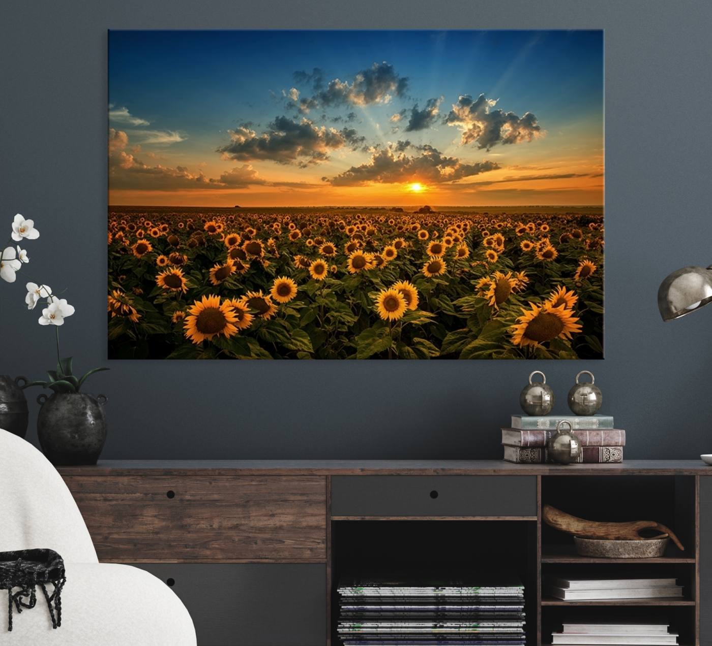 Sunflower Field Sunset Wall Art Canvas Print Wall Artwork,
