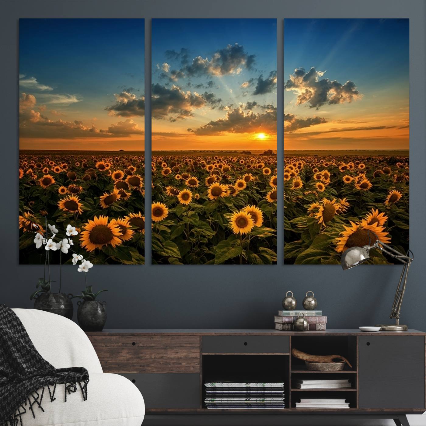 Sunflower Field Sunset Wall Art Canvas Print Wall Artwork,