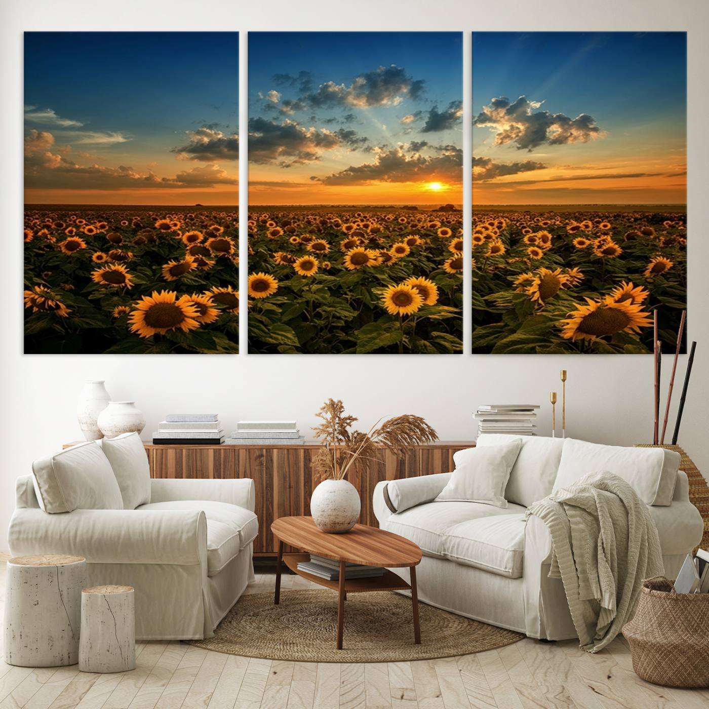 Sunflower Field Sunset Wall Art Canvas Print Wall Artwork,
