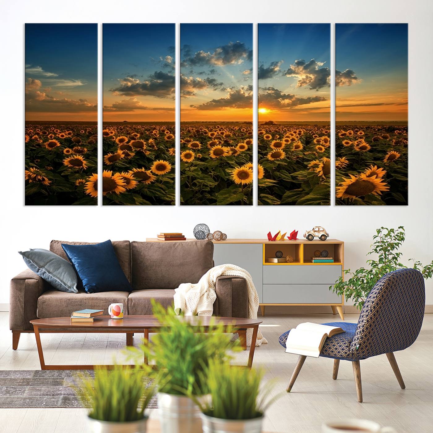 Sunflower Field Sunset Wall Art Canvas Print Wall Artwork,