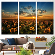 Sunflower Field Sunset Wall Art Canvas Print Wall Artwork,