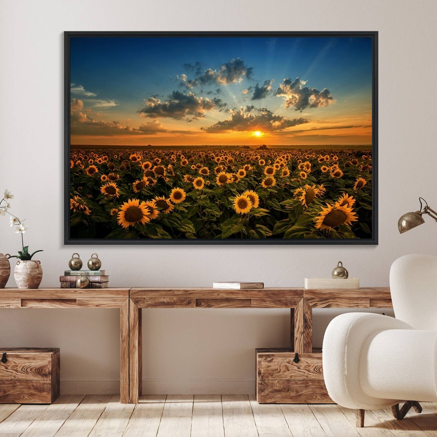 Sunflower Field Sunset Wall Art Canvas Print Wall Artwork,