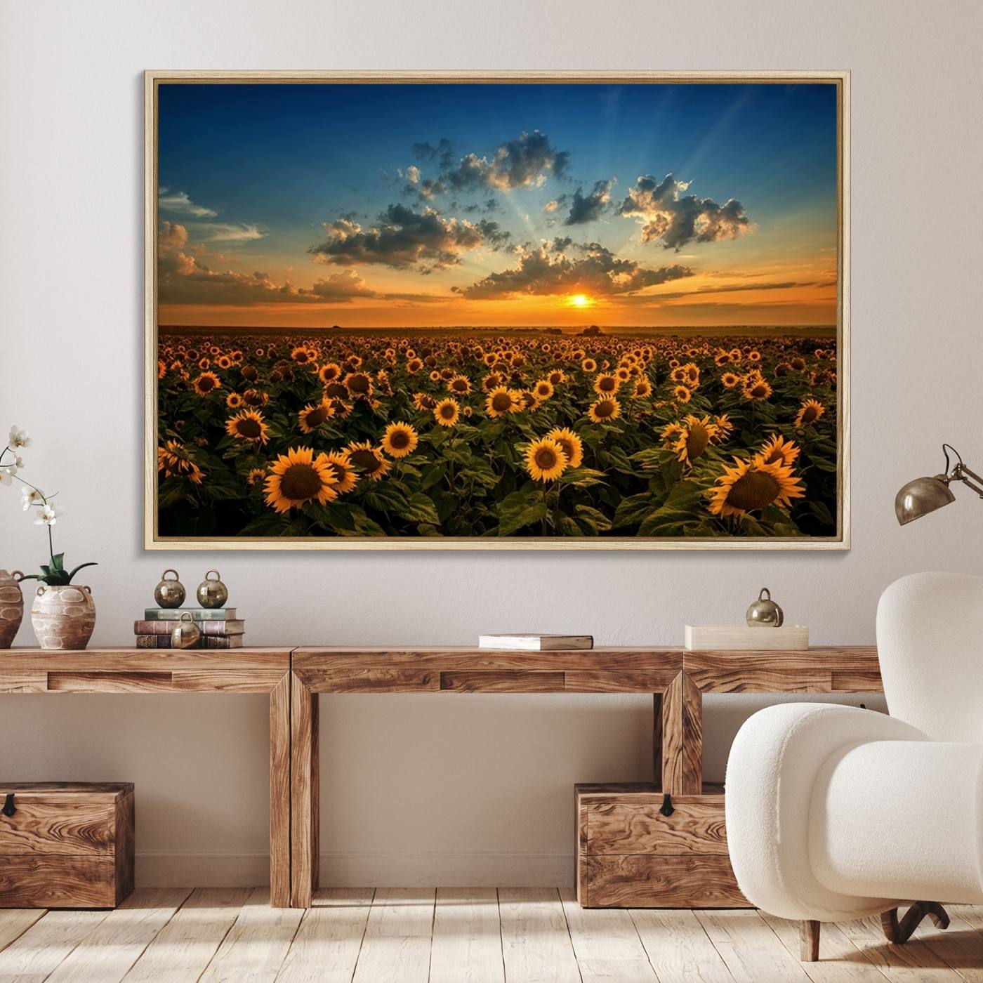 Sunflower Field Sunset Wall Art Canvas Print Wall Artwork,