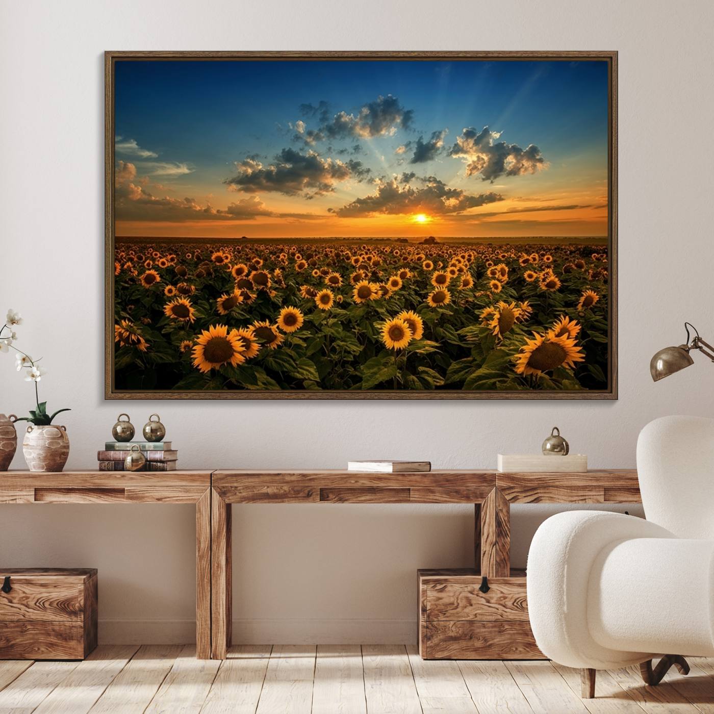 Sunflower Field Sunset Wall Art Canvas Print Wall Artwork,