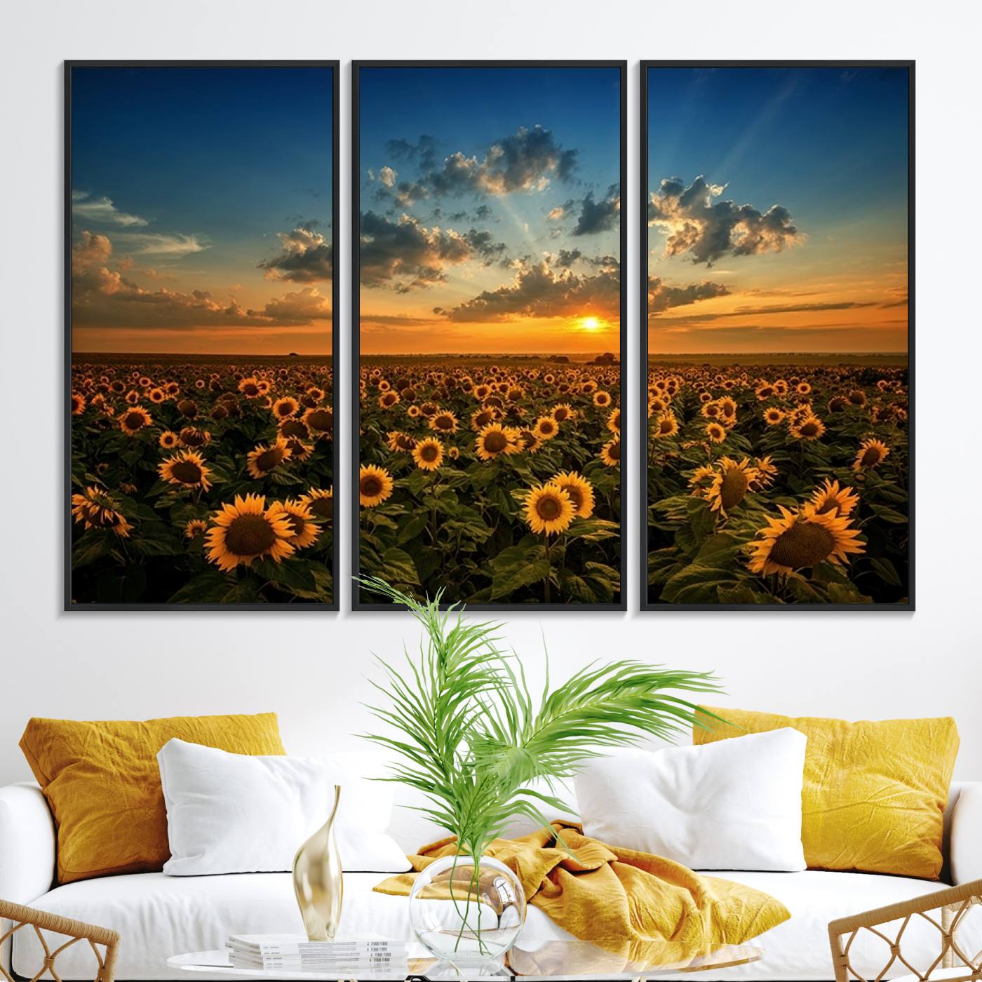 Sunflower Field Sunset Wall Art Canvas Print Wall Artwork,