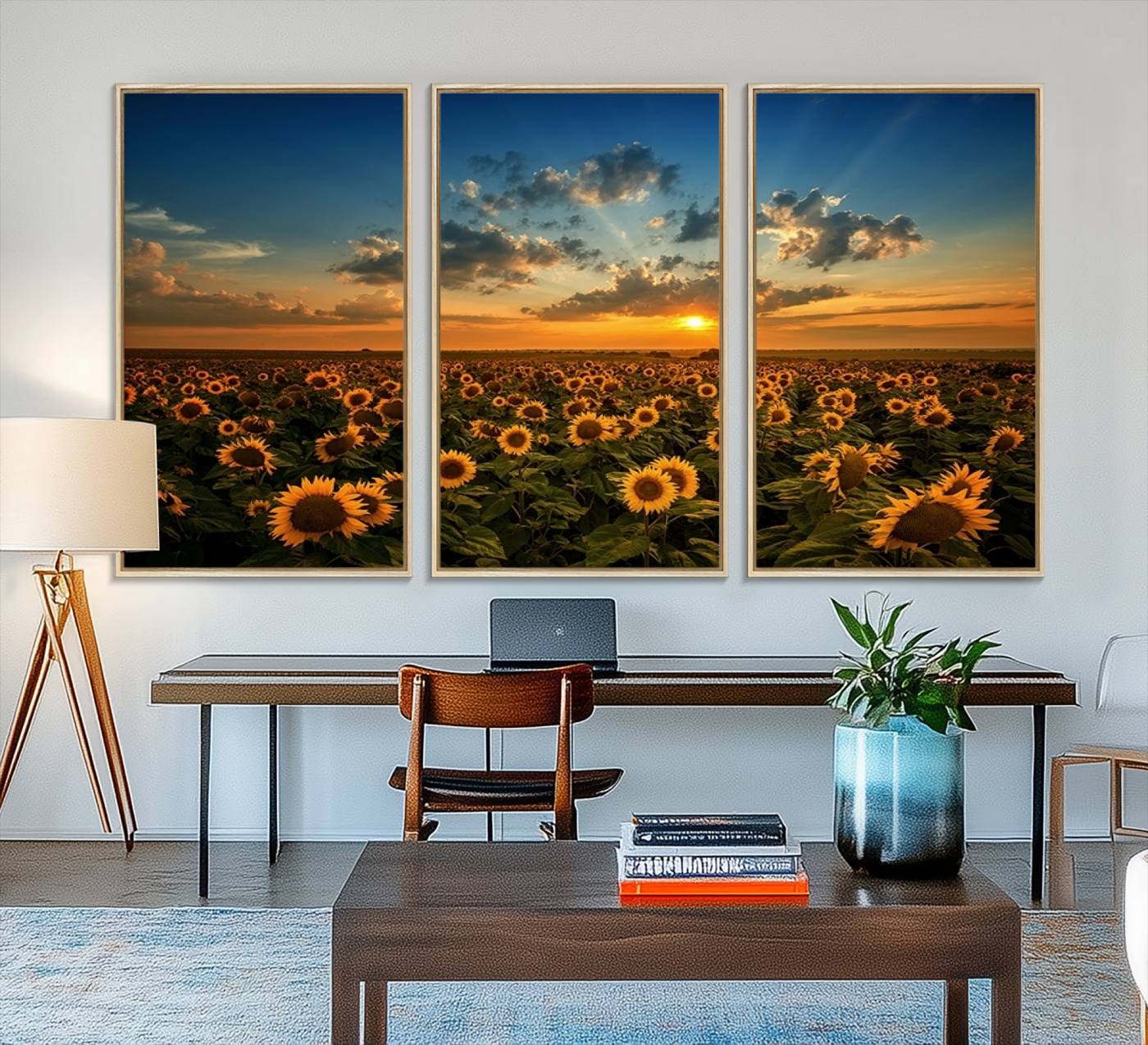Sunflower Field Sunset Wall Art Canvas Print Wall Artwork,