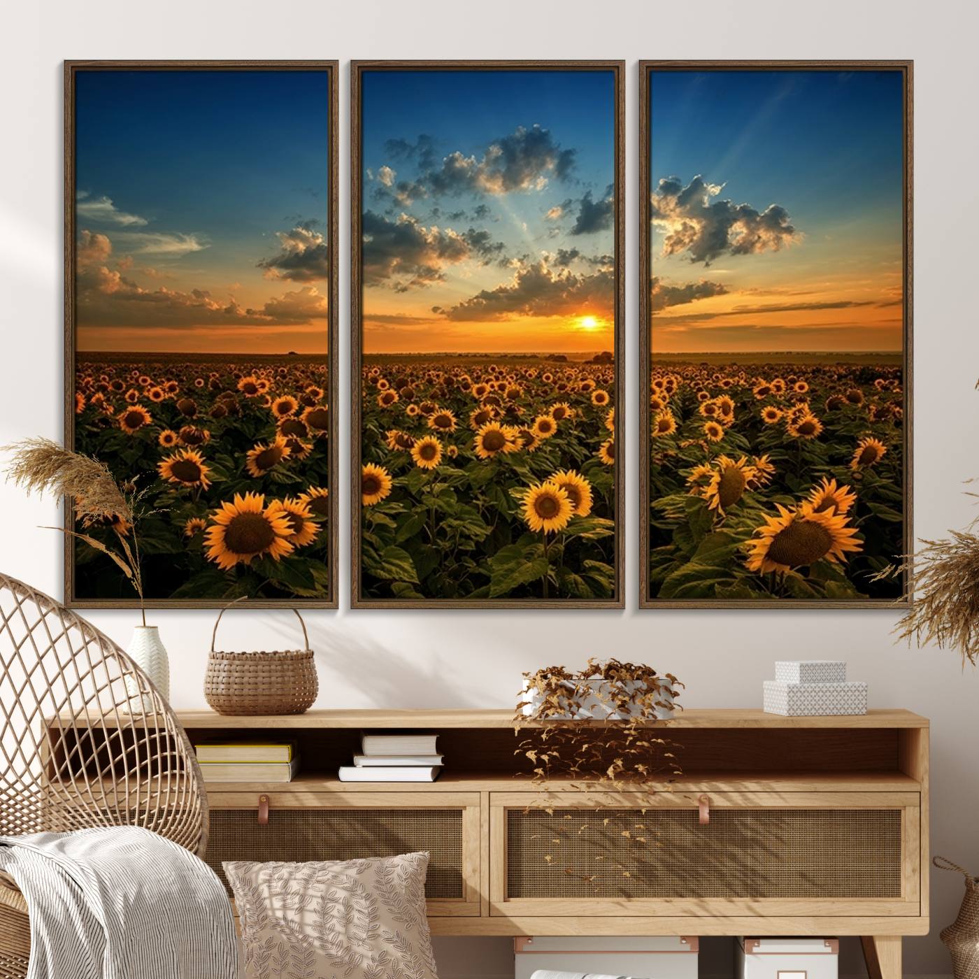Sunflower Field Sunset Wall Art Canvas Print Wall Artwork,